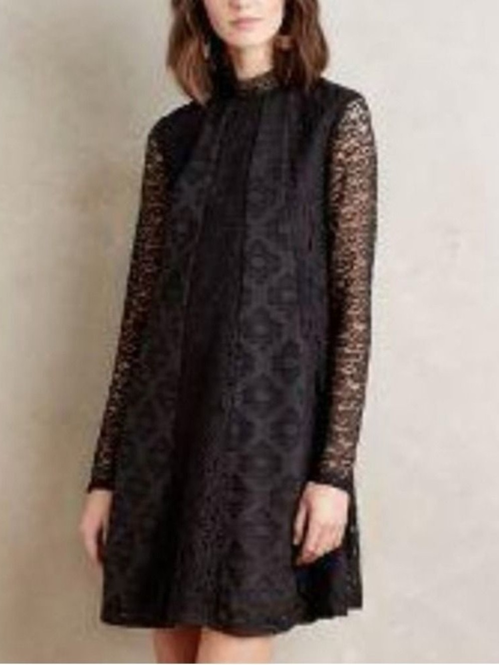 Anthropologie HD in Paris Enid Black Lace Shift Dress Size Large